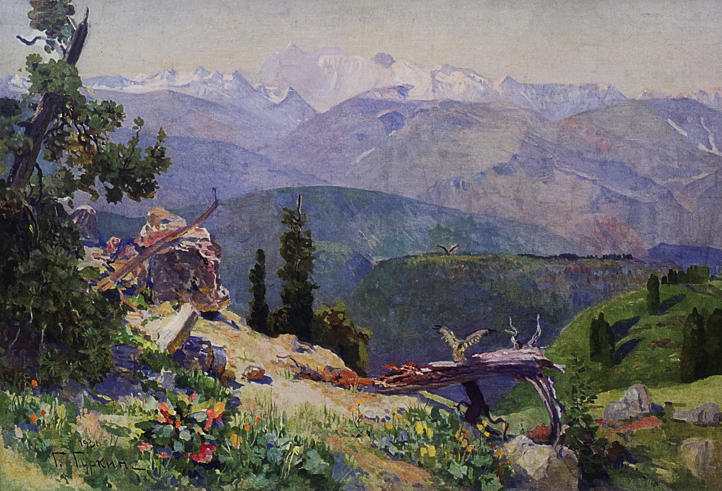 Гуркин. Пейзаж с орлами. 1936