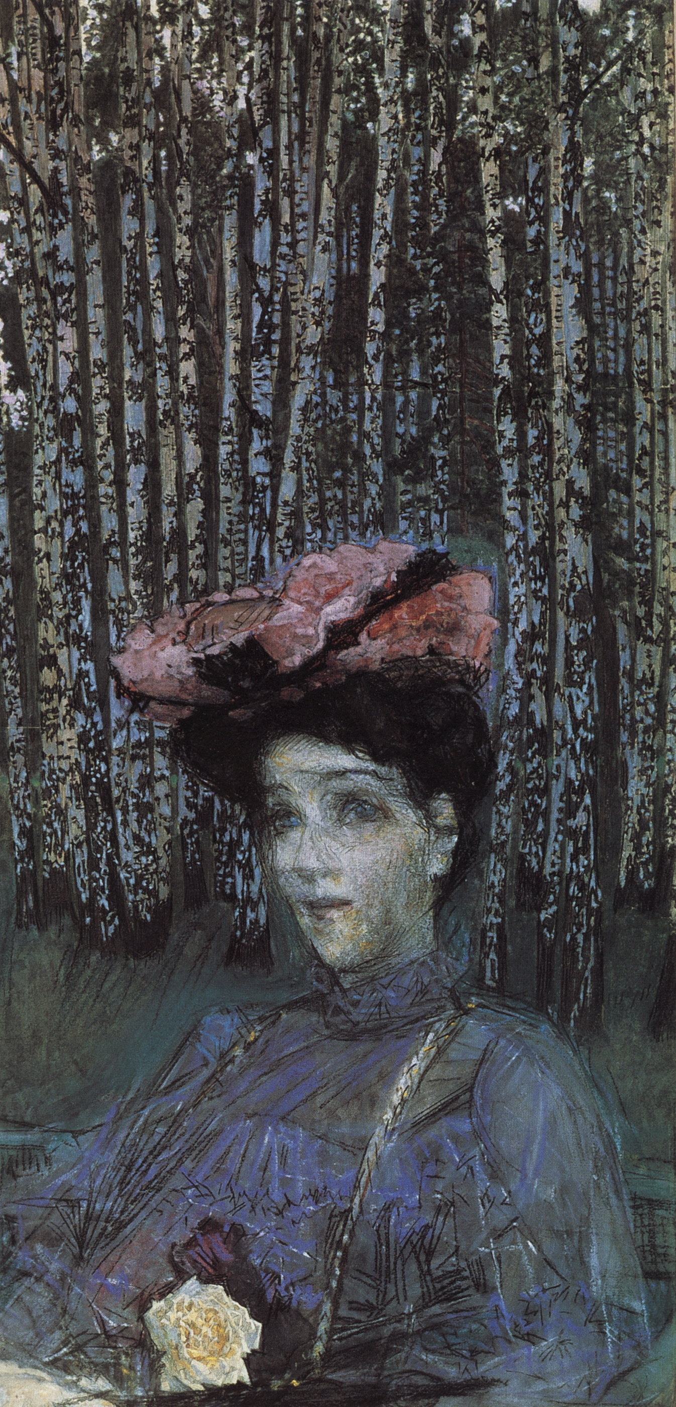 Врубель. Портрет Н.И.Забелы-Врубель на фоне березок. 1904