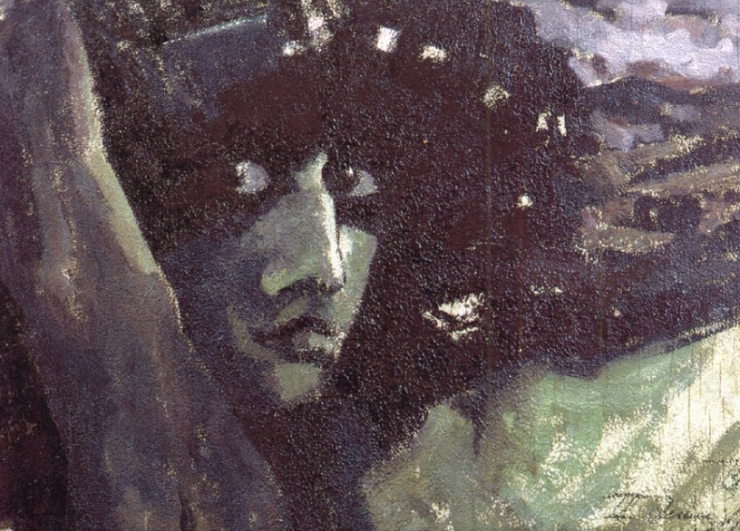 Врубель. Голова Демона на фоне гор. 1890