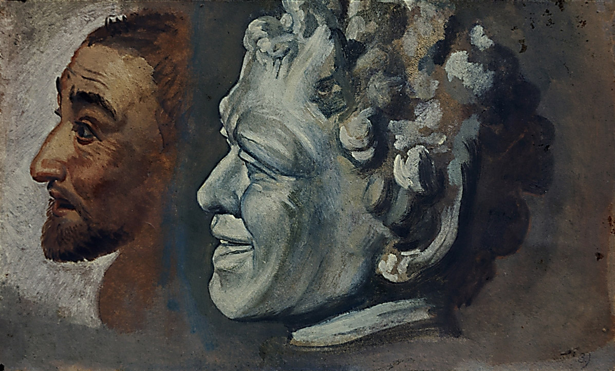 Иванов А.А.. Голова фавна и мужская голова, в повороте головы дрожащего. Вторая половина 1830-х
