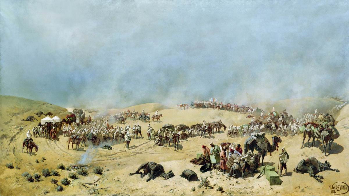 Каразин. Хивинский поход 1873 года. Переход Туркестанского отряда через мёртвые пески к колодцам Адам-Крылган. 1888